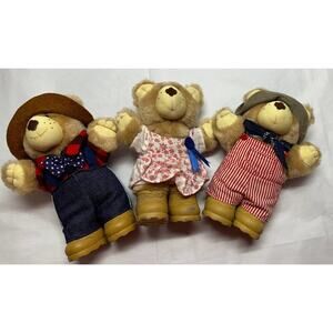 FURSKINS Plush Teddy Bears 7" 1986 Original Appalachian Set Of 3 Vintage
